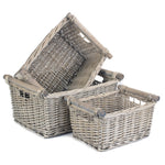 Wicker Grey Wash Wooden Handled Storage Basket | Set-of-3 | Gray