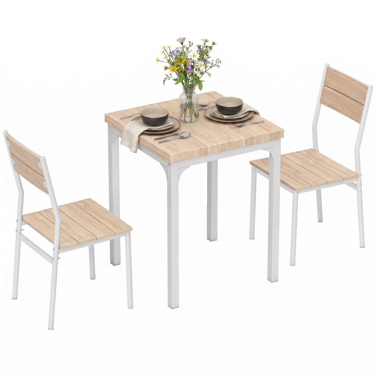 3 Pcs Compact Dining Table 2 Chairs Set | Oak