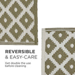 Luxury Outdoor Rug Waterproof Reversible For Garden Patio 100% Recycled, Green May Geometric | 120cm x 180cm | Olive