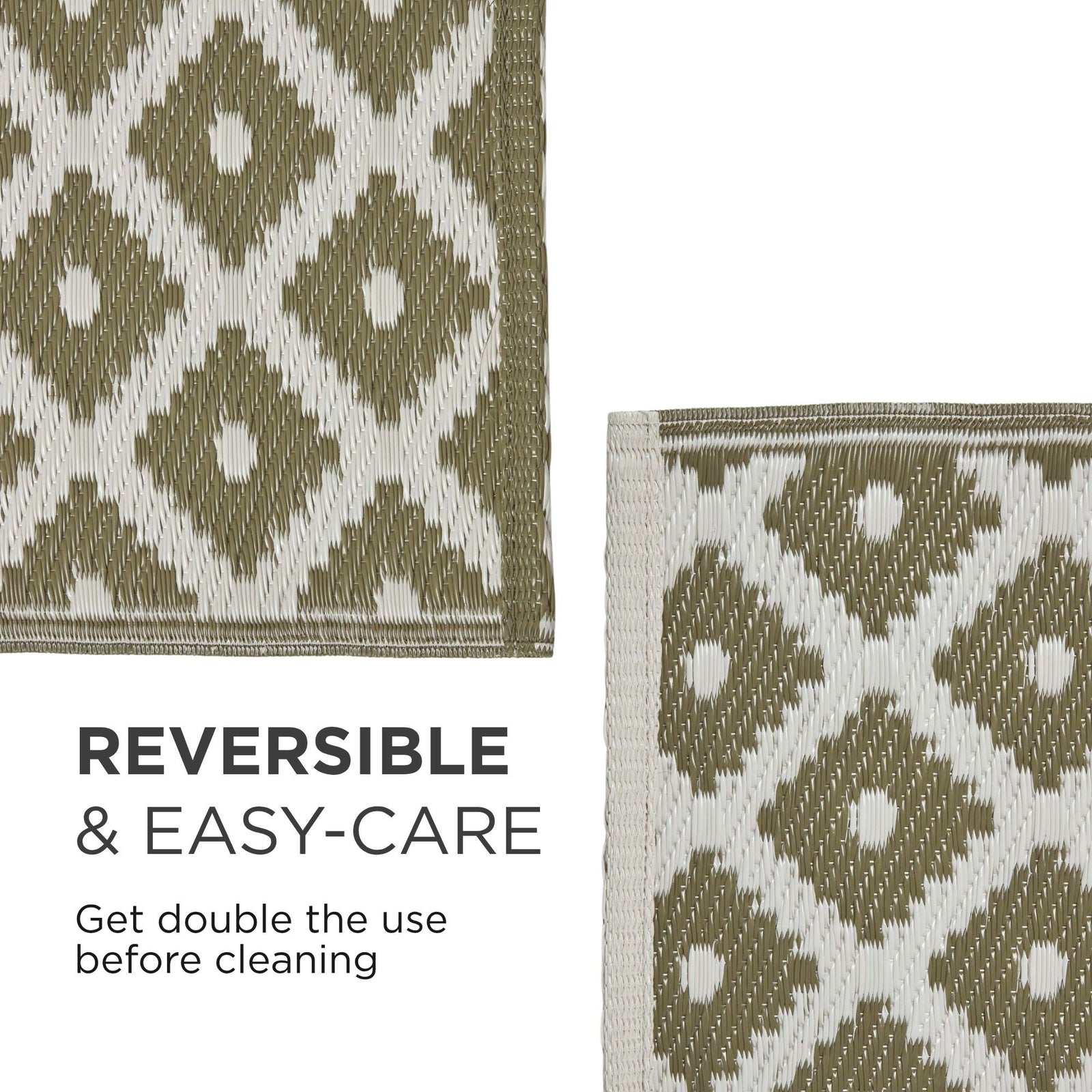 Luxury Outdoor Rug Waterproof Reversible For Garden Patio 100% Recycled, Green May Geometric | 120cm x 180cm | Olive