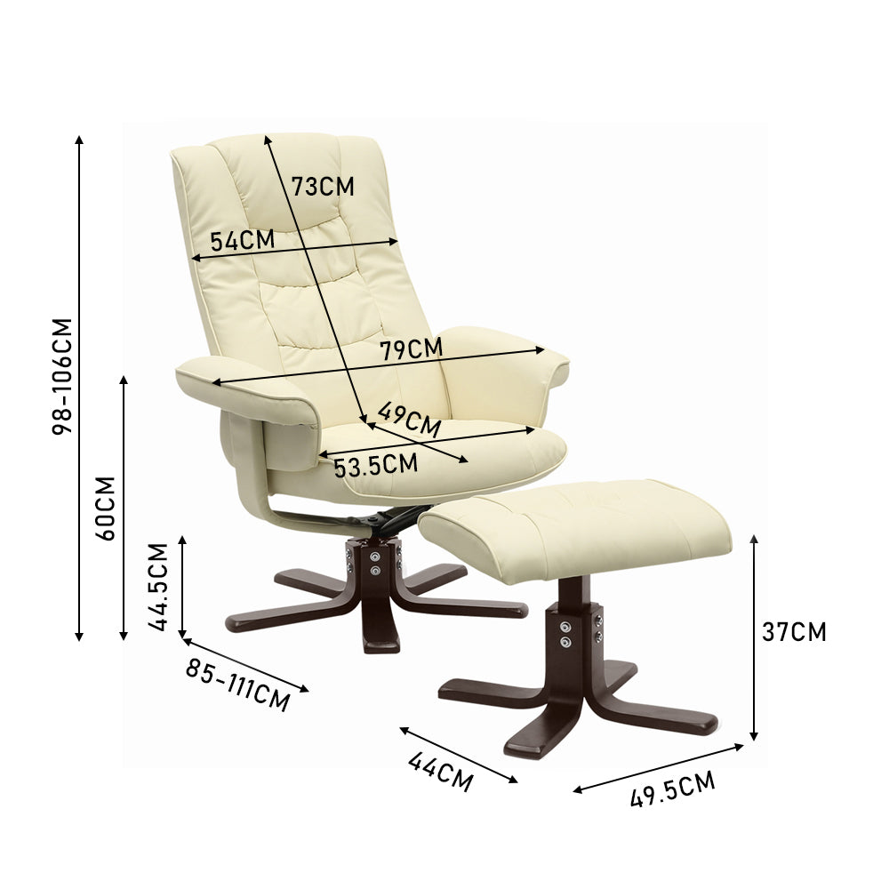 Upholstered Swivel Recliner Chair With Footstool | Beige