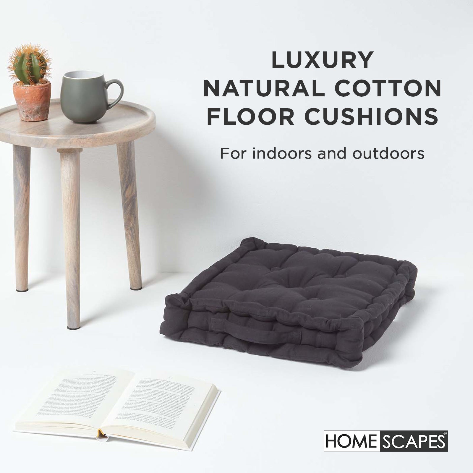 Cotton Plain Floor Cushion | 40cm x 40cm | Black