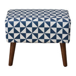 Mid-century Modern Patterned Footstool Ottoman With Walnut Legs