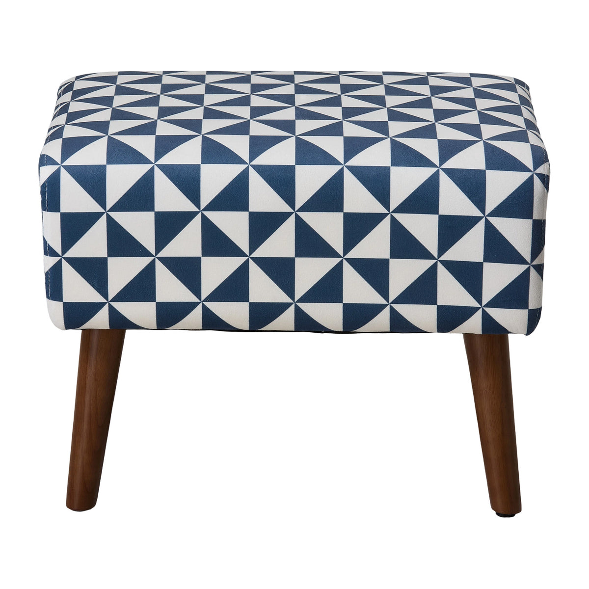 Mid-century Modern Patterned Footstool Ottoman With Walnut Legs