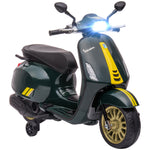 Vespa Licensed 12v Kids Electric Motorbike W/ 2 Training Wheels | Green