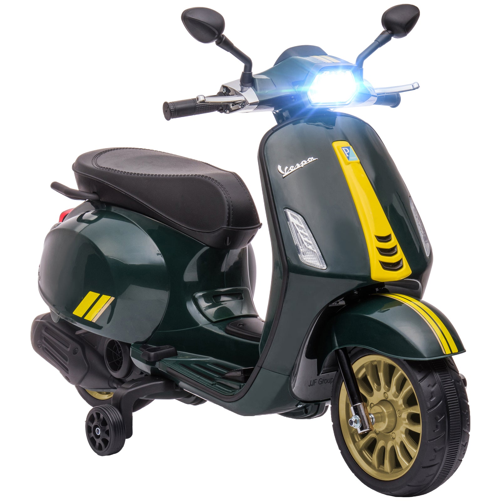 Vespa Licensed 12v Kids Electric Motorbike W/ 2 Training Wheels | Green