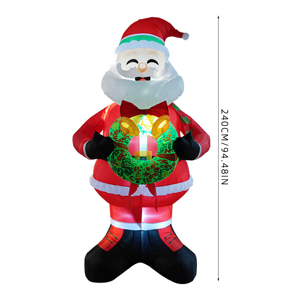 2.4 M Lighted Christmas Inflatable Model Santa Holding Wreath Decoration