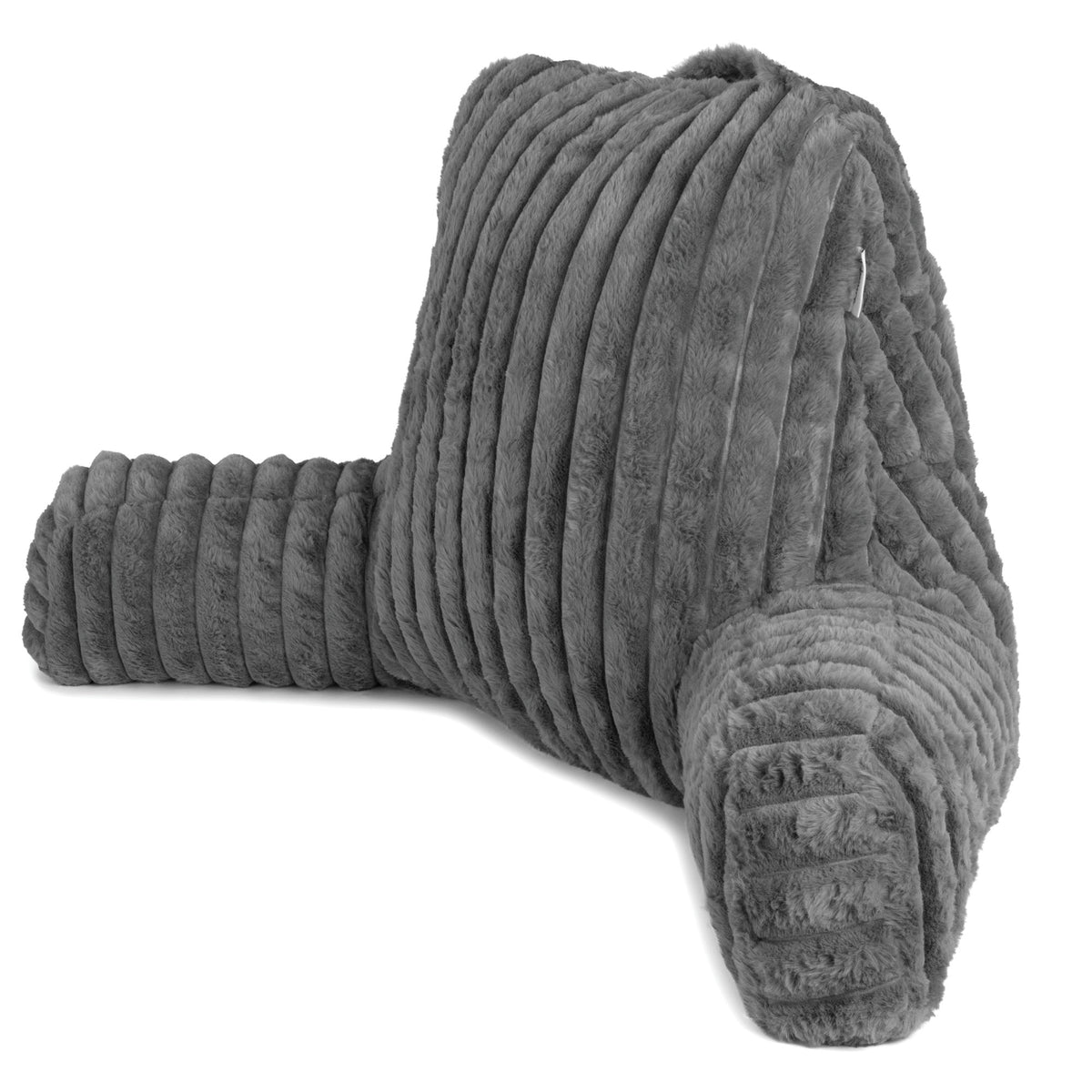 Deluxe Large Reading Pillow, Soft Ribbed Faux Fur, Shredded Memory Foam Cuddle Cuddle Cushion Backrest Arm Support | L | Grey