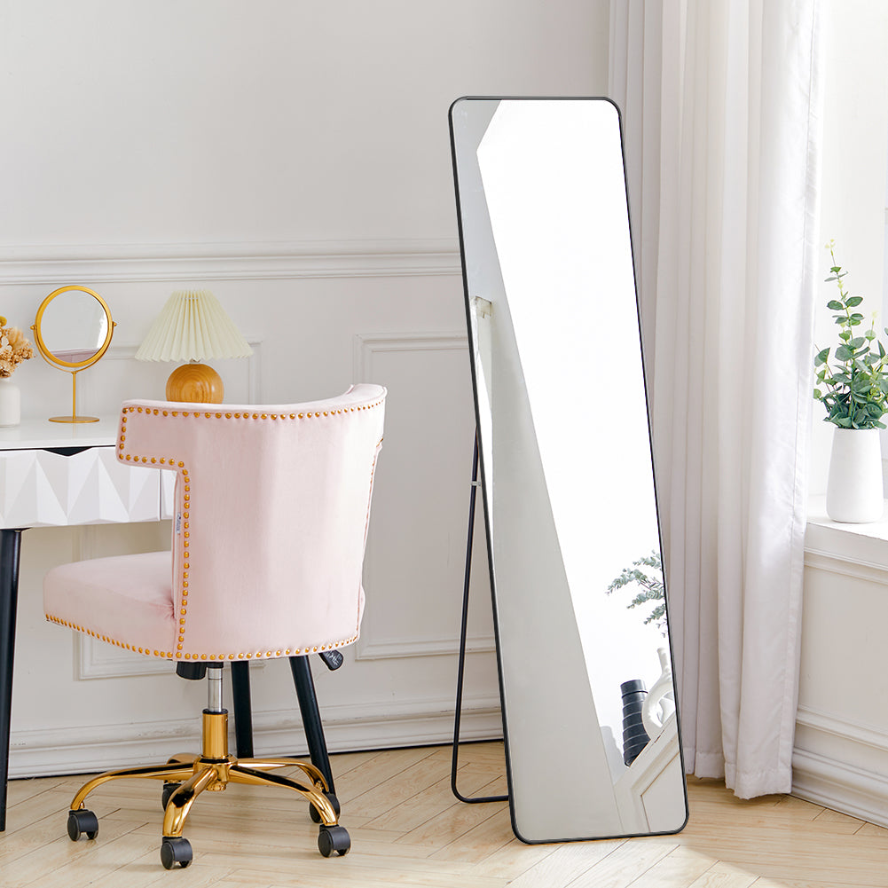 45x155cm Modern Rectangular Metal Floor Mirror Black