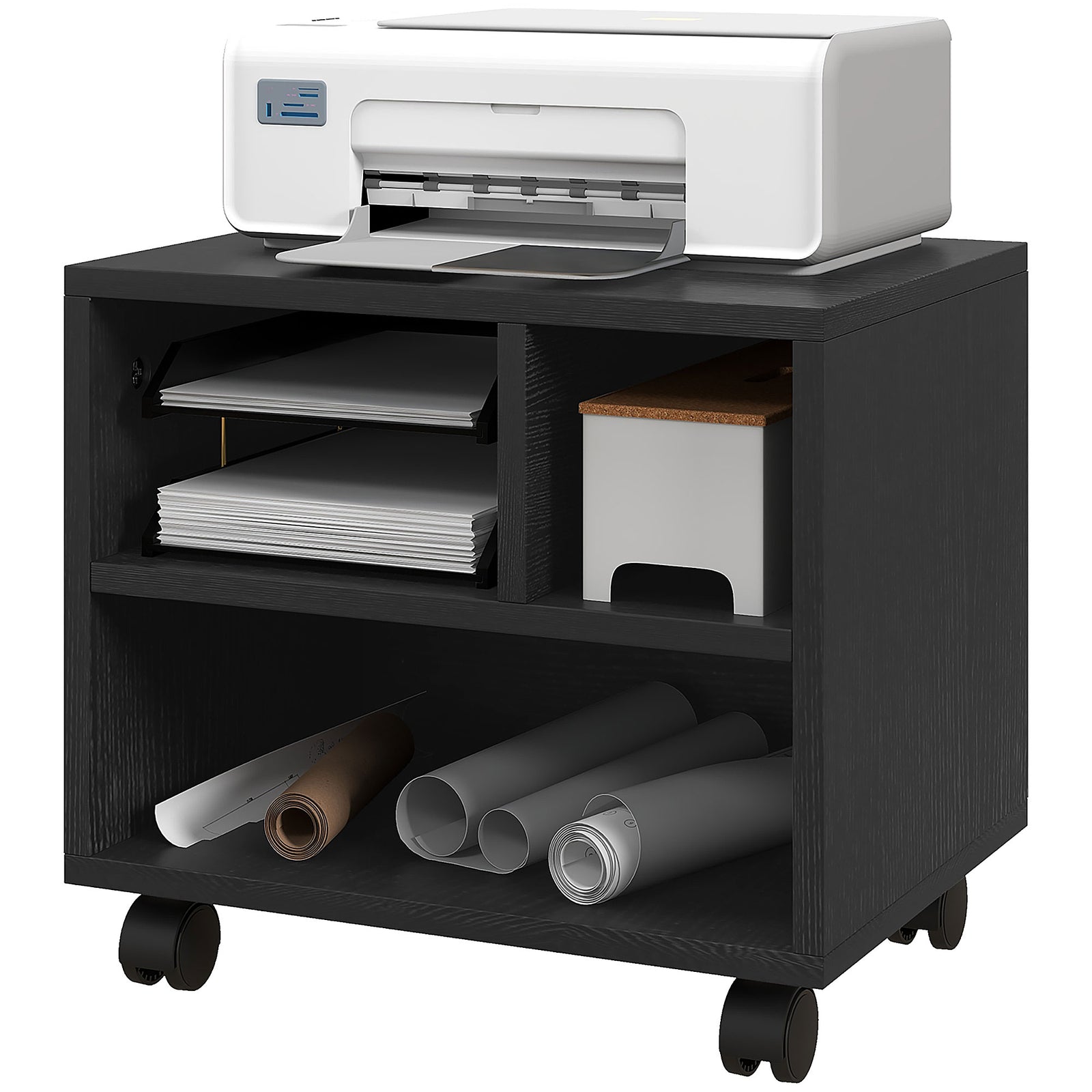 Printer Stand With Storage Printer Cart On Wheels Office | One Size | Black