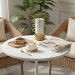 Set Of 4 Ceramic Coffee Cups With Saucers, Spoons & Metal Stand | White