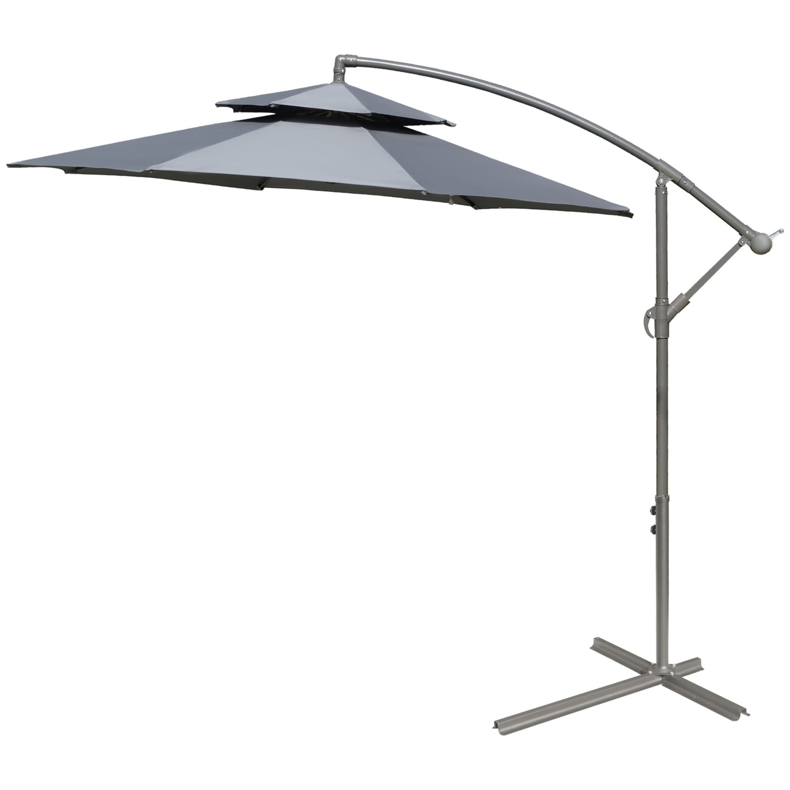 2.7m Cantilever Banana Parasol W/ Double Tier Canopy | Dark Gray