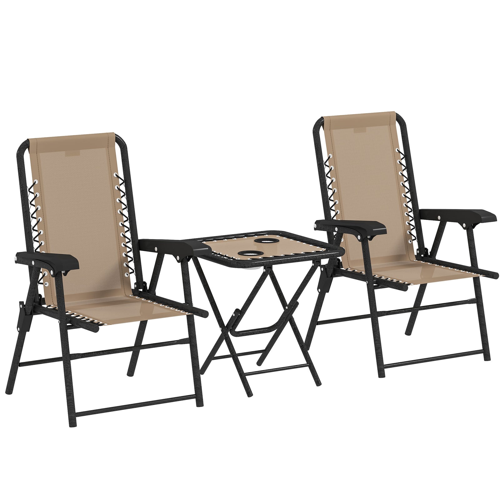 3 Pieces Folding Garden Bistro Set With Cup Holders | Khaki