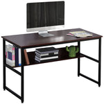 Two-tier Writing Desk Metal Frame Smooth Shelves W/ Shelf | Brown
