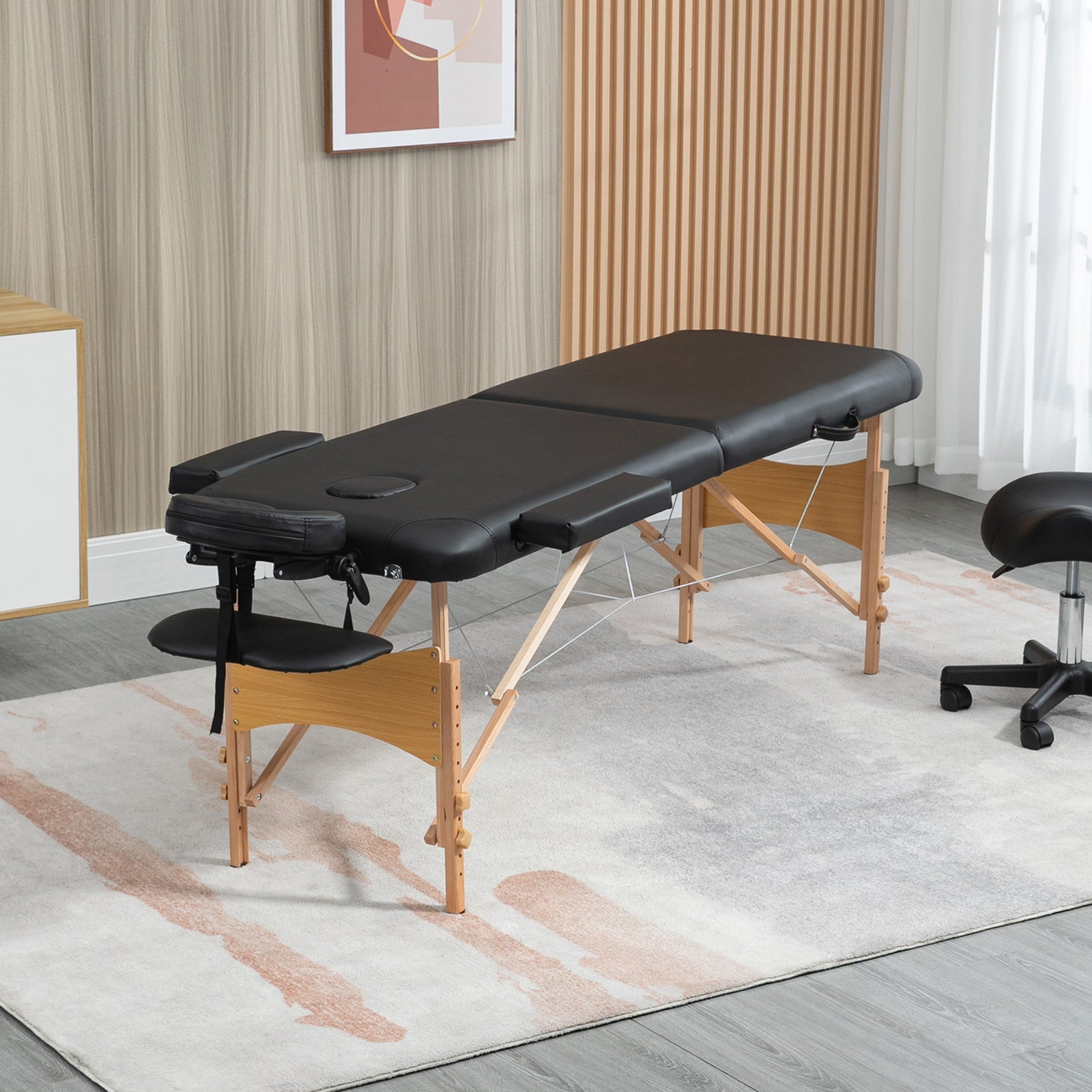 Wooden Folding Spa Beauty Massage Table W/ 2 Sections | One Size | Black