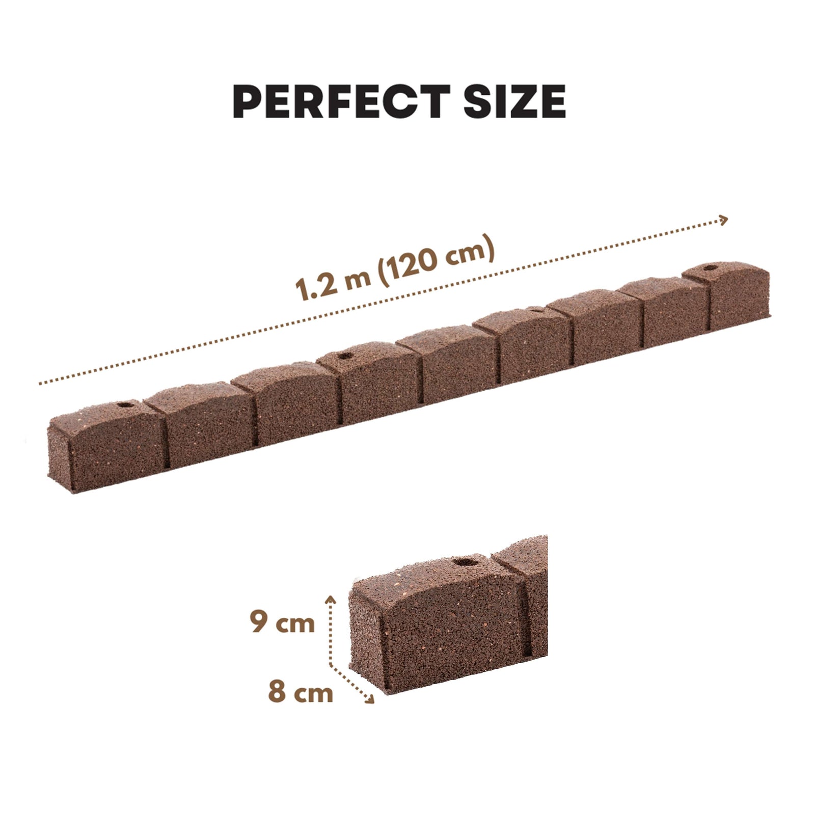 Roman Stone Recycled Rubber Lawn Border Edging | Set of 12 | Brown