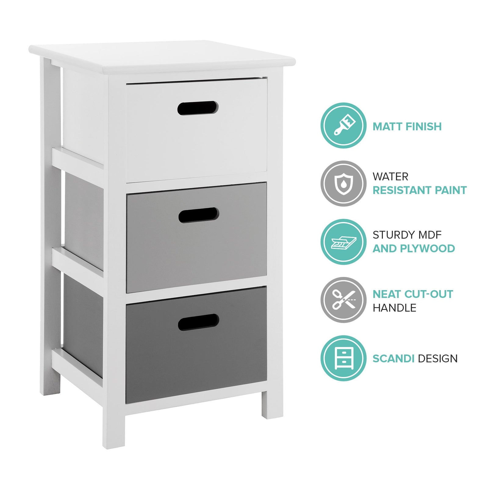 Livivo Nina 3 Drawer Storage Unit - White/grey