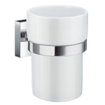 Porcelain Tumbler With Non Rust Brass Wall Mount Holder | Polished Chrome