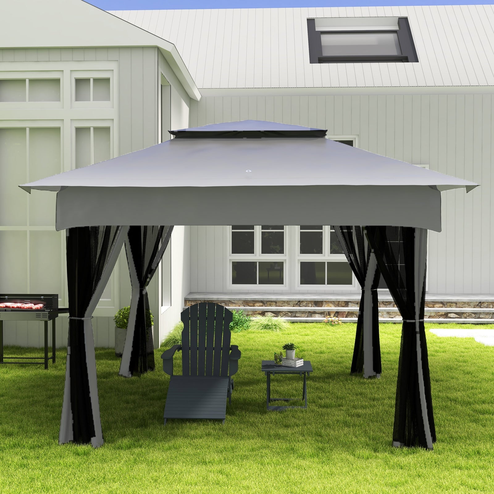 Bbq Rotisserie Grill, Charcoal, Foldable Shelves | Black