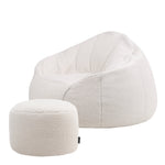 Sherpa Bean Bag Armchair & Pouffe Set | White