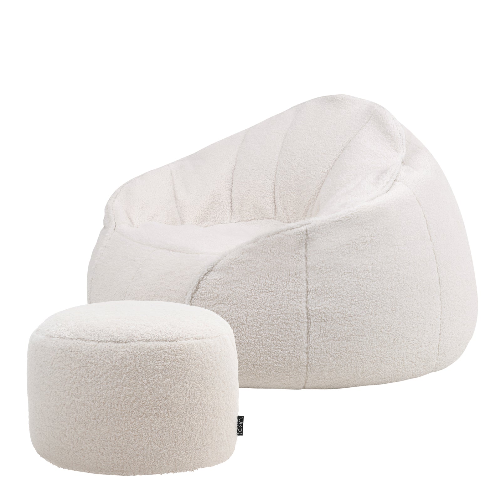 Sherpa Bean Bag Armchair & Pouffe Set | White