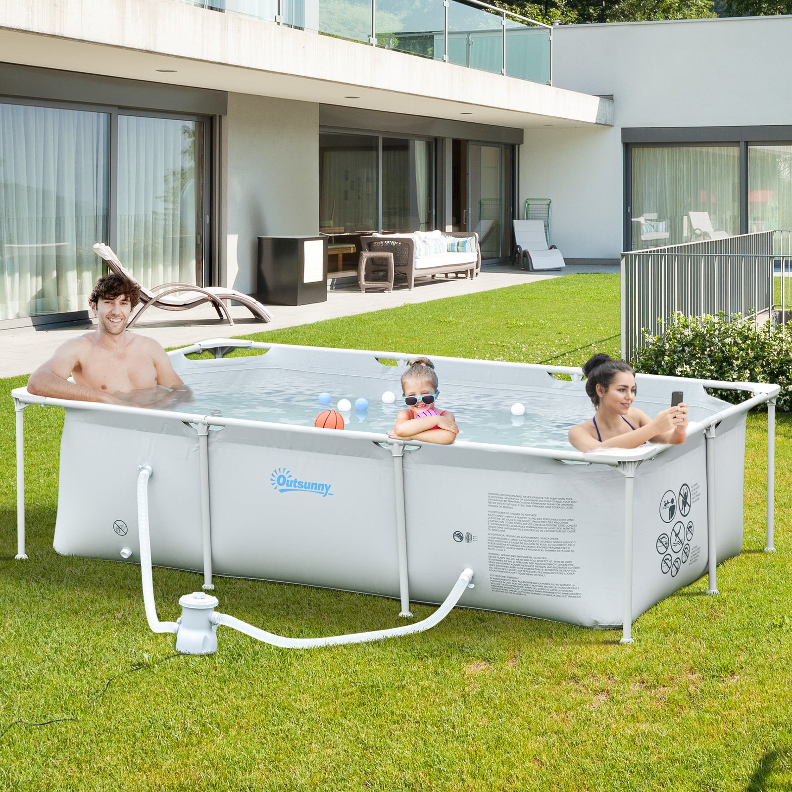 Steel Frame Pool With Filter Pump, Reinforced Sidewalls | Charcoal Gray