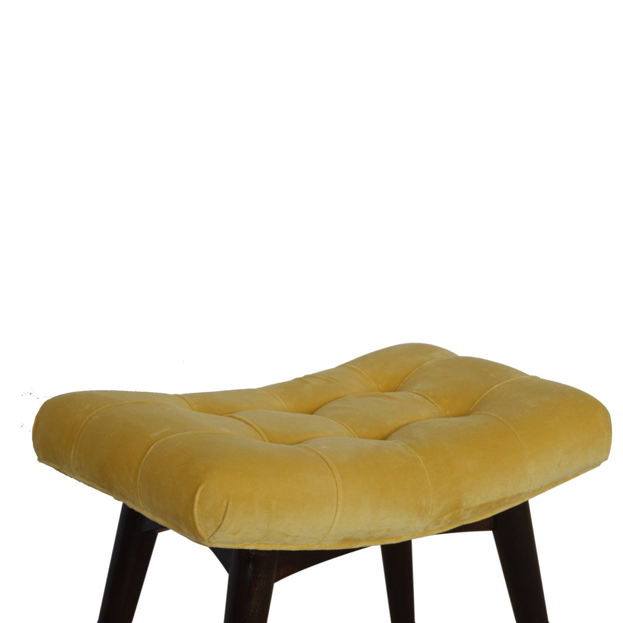 Solid Wood Mustard Cotton Velvet Curved Bench