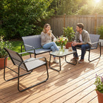 Outsunny Garden Sofa Set With Loveseat, 2 Armchairs, Tempered Glass Table