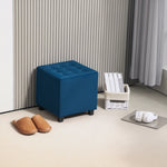 Square Footstool Small Ottoman With Wood Legs For Bedroom | One Size | Blue