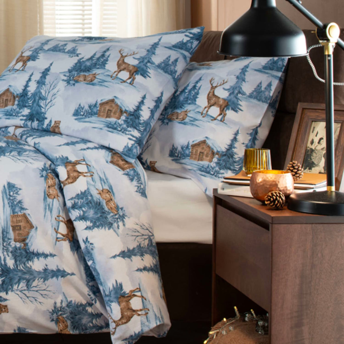 Snowy Bear Cotton Printed Duvet Cover Set | Super King | Blue