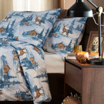 Snowy Bear Cotton Printed Duvet Cover Set | King | Blue
