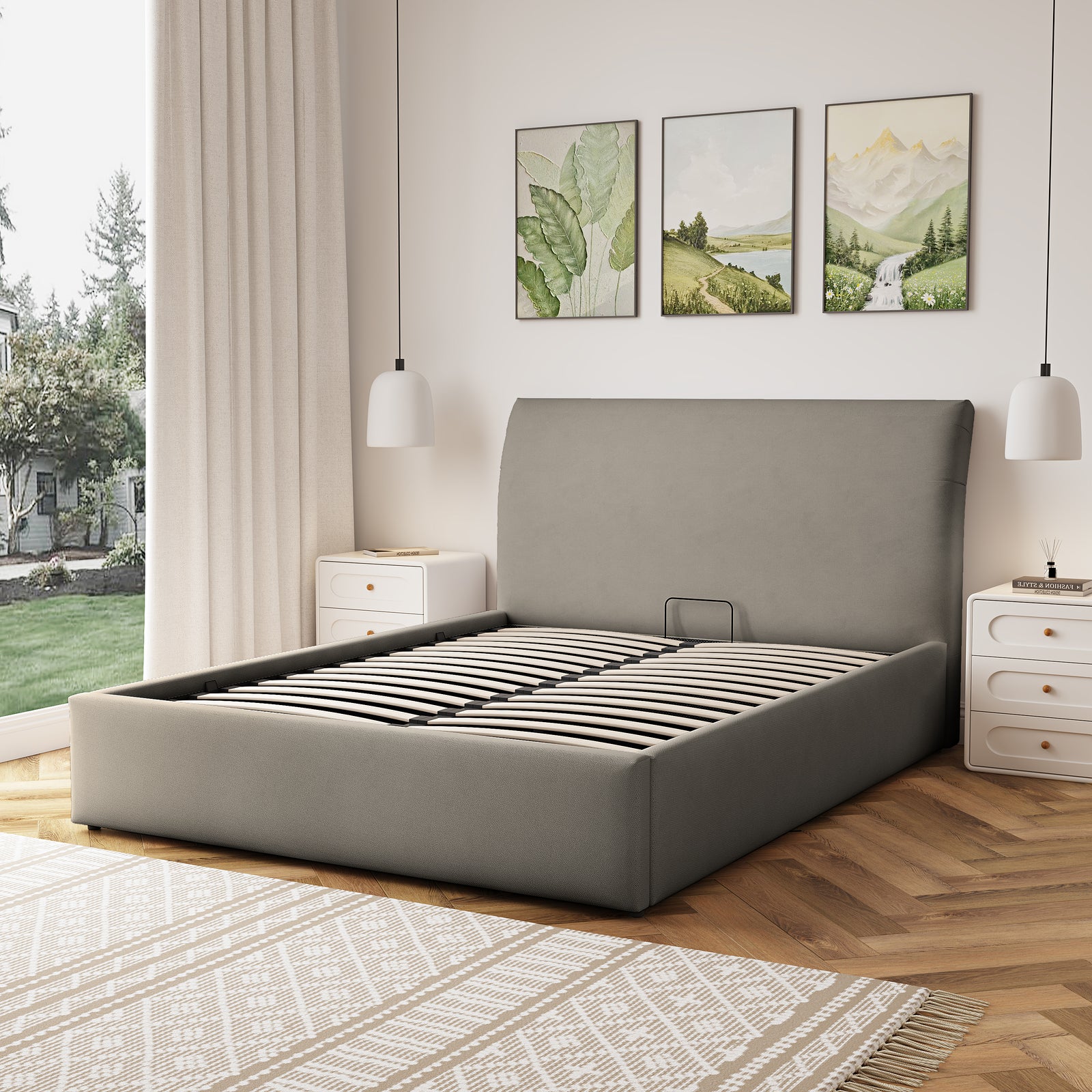 Bethany Fabric Ottoman Bed Frame | King | Light Brown