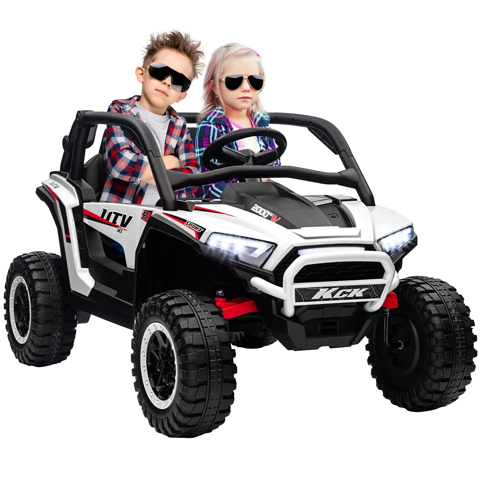 Aiyaplay 2 Seater 24v 7ah Ride On Truck W/ Spring Suspension | White