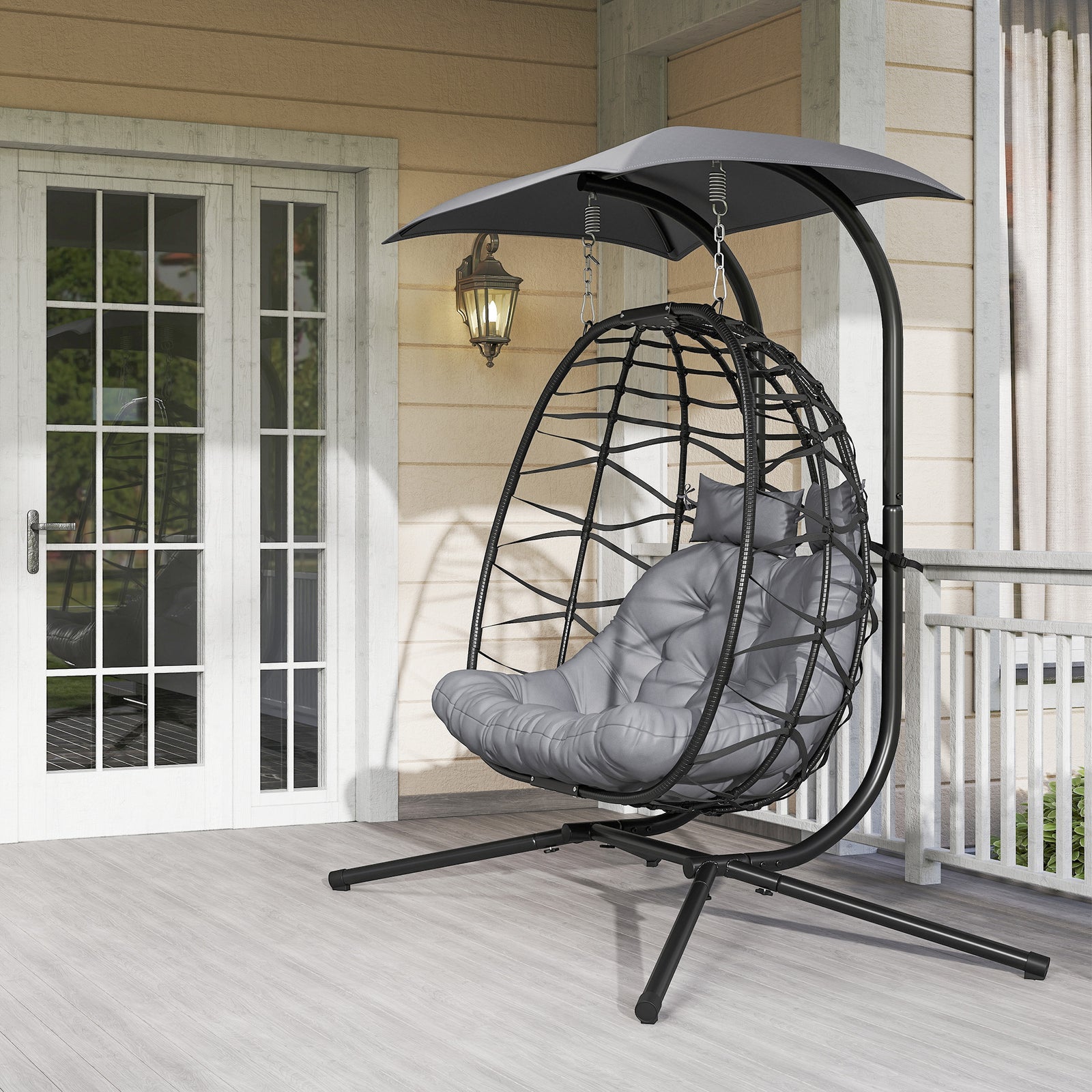 Black Double Rattan Egg Chair W/ Canopy