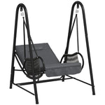 Rattan Swing Chair With Stand And Seat Cushion | Dark Gray