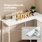 Corner Desk L Shaped With Drawers Power Outlet Office Gaming Wood White | White