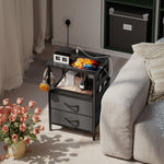 Slim Side Table With Charging Station, Bedside Table | Black