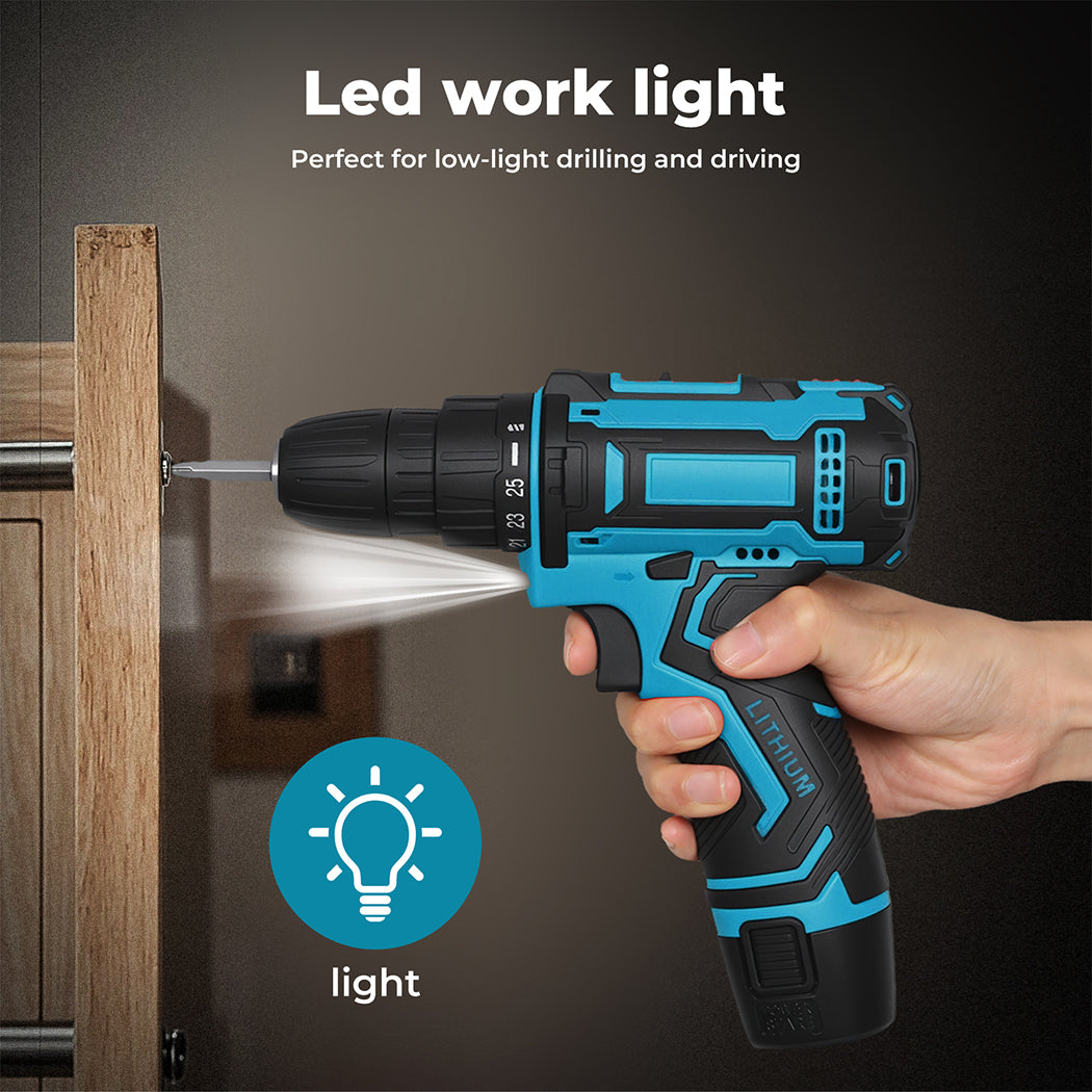 Cordless Drill Combi Driver Electric Screwdriver Set 2.0ah Battery | Blue