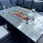 The Croft 8 Seat Corner Gas Firepit Rattan Dining Set | Dark Grey