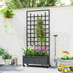 Wooden Trellis Planter Raised Garden Bed With Wheels Grey