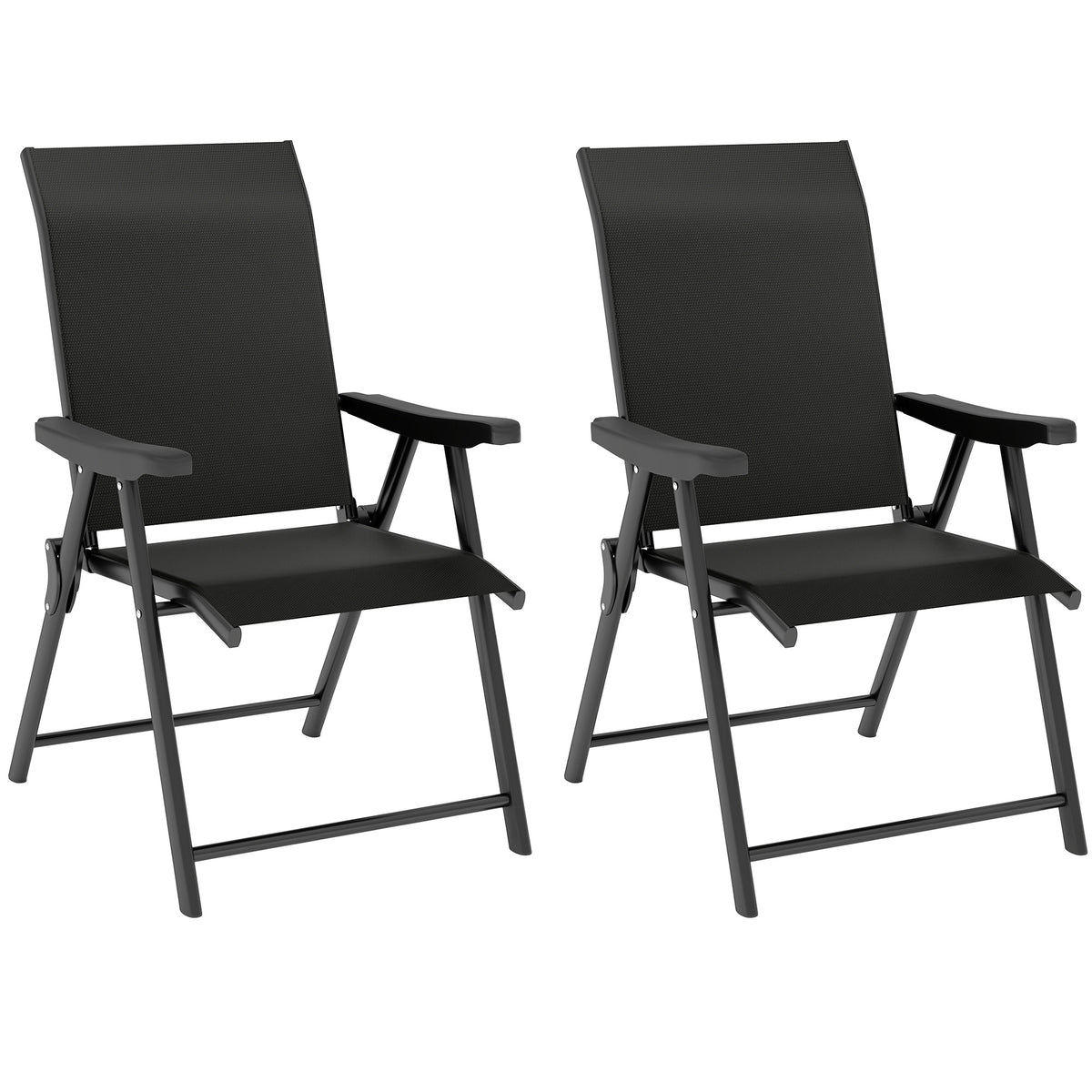 Folding Chair W/ Breathable Mesh Fabric Seat | Set of 2 | Black