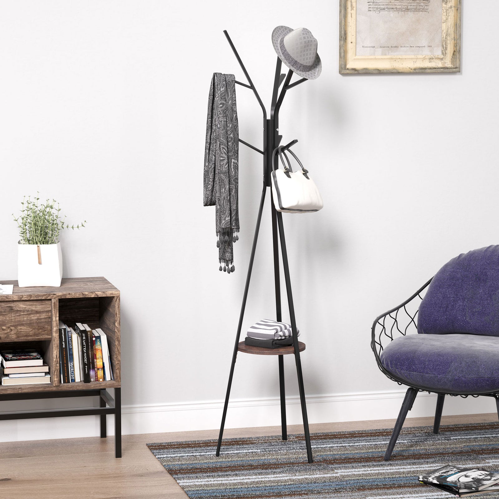 180cm Free Standing Coat Rack Metal Shelf Holder Stand | One Size | Brown