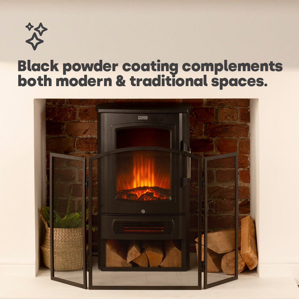 Livivo 3 Panel Fire Screen Folding Black Steel Mesh Protector For Home