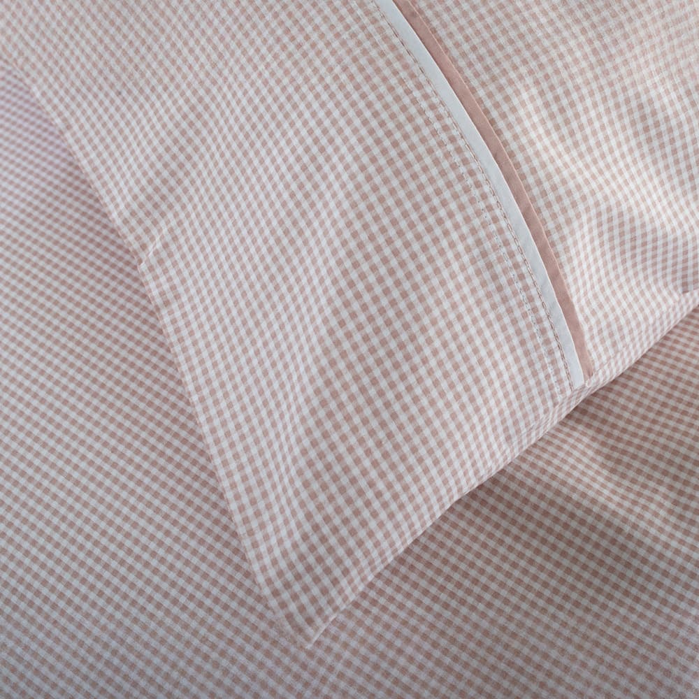 Gingham Cotton Duvet Cover Set – Soft, Breathable Fabric With Double-piped Edging | King | Rose