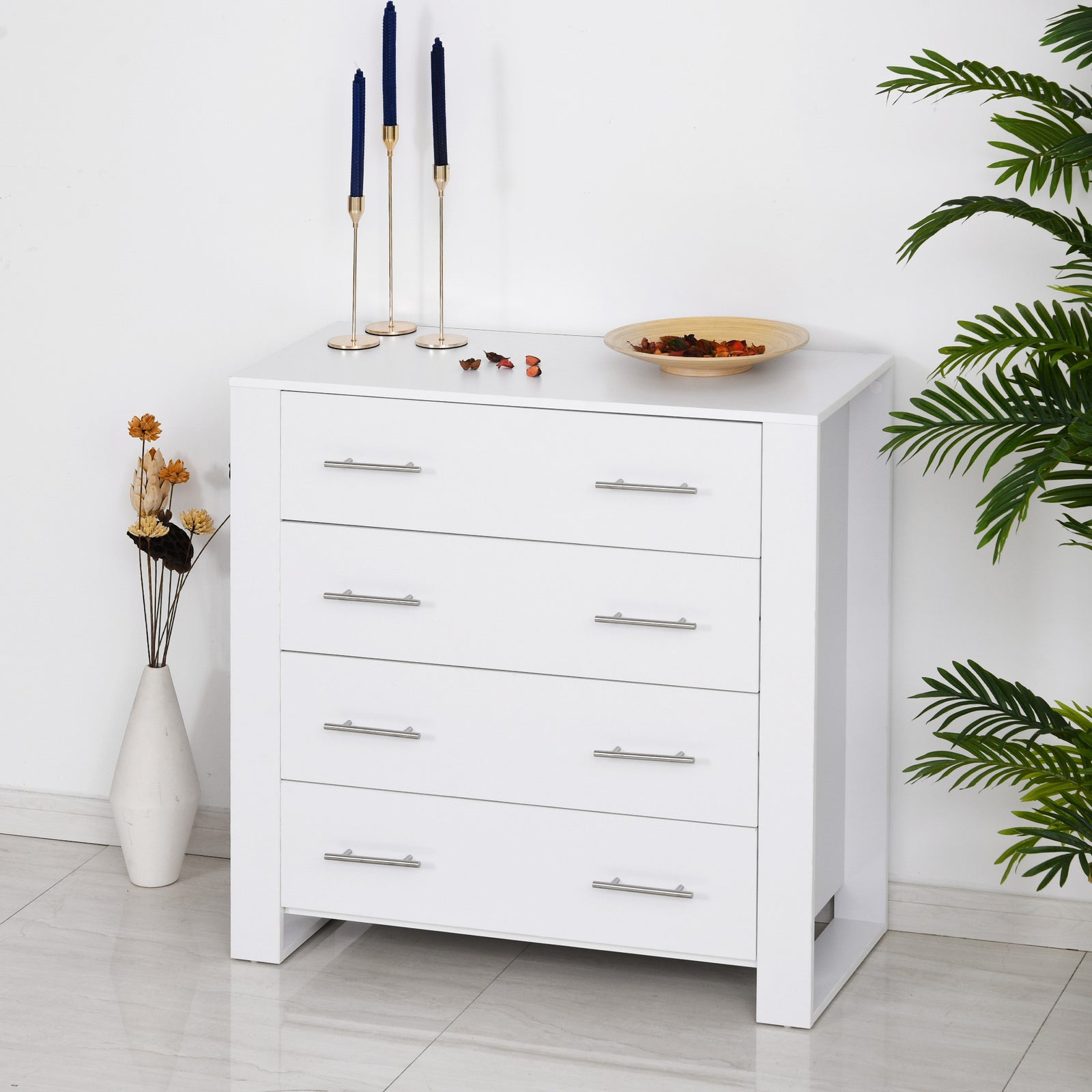 Chest Of 4 Drawers Home Storage Clothes Cabinet Metal Handle