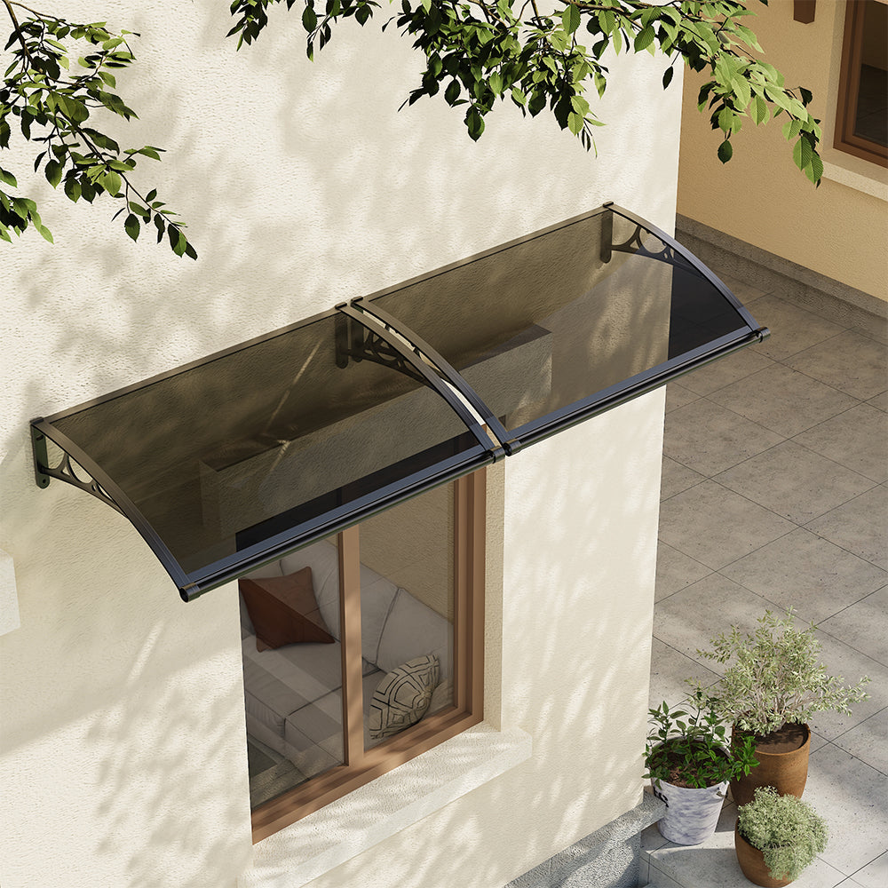1.2-2.4m W x 0.8m D Curved Outdoor Door Window Awning Canopy | XS | Dark Grey