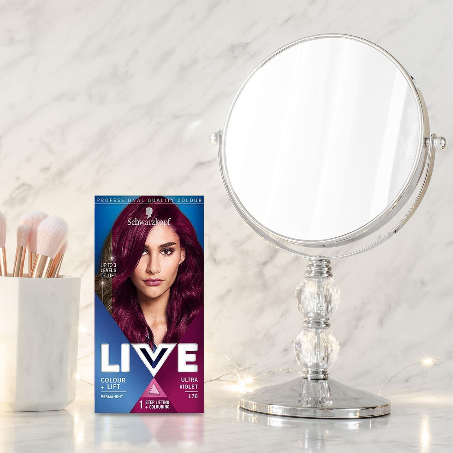 Schwarzkopf Live Ultra Violet Permanent Hair Dye, Colour + Lift L76 3 Pack