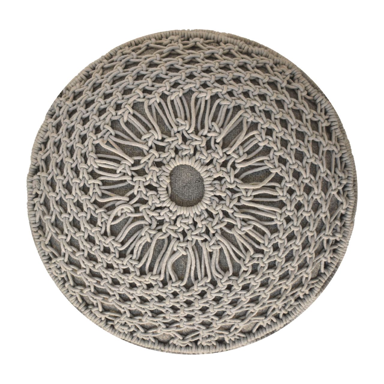 Solid Mango Wood Crotchet Grey Footstool