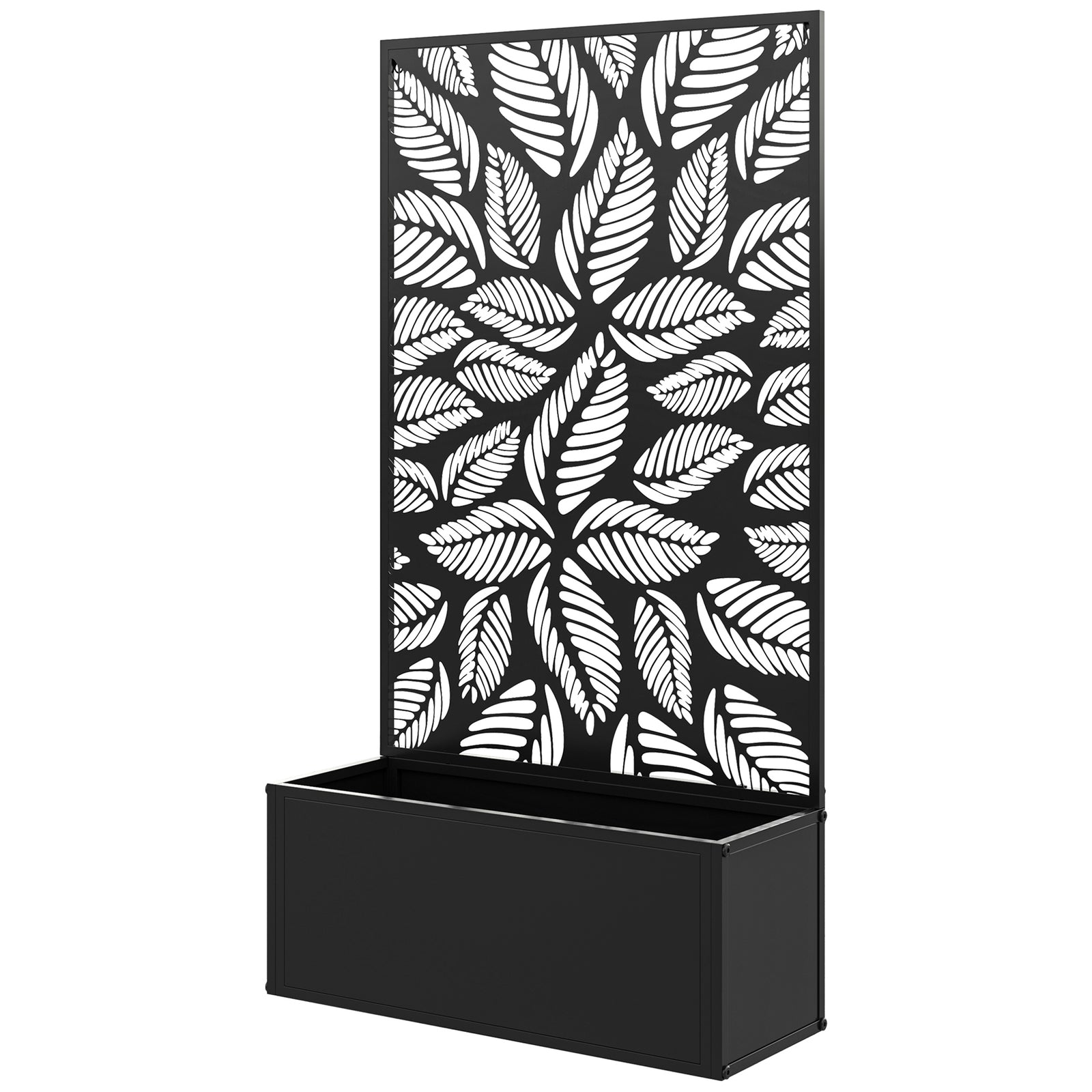 Metal Garden Bed With Trellis, Leaf Cut-out Screen