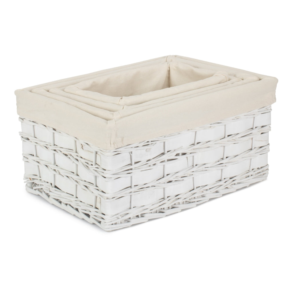 Wicker White Scandi Storage Basket With White Lining | Set of 4 | White